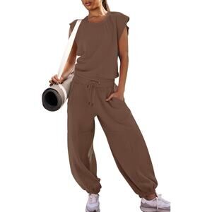 Womens Oversized Wide Leg Jumpsuit with Pockets Elastic Waist Open Back Large